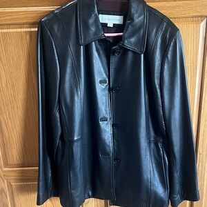 Liz Claiborne Black Leather Button-Front Jacket